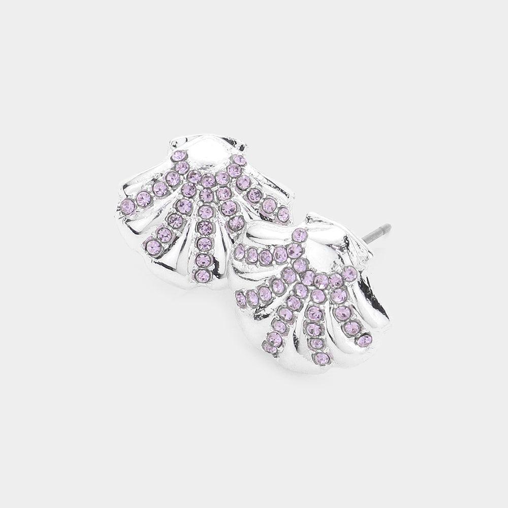Purple Rhinestone Embellished Metal Shell Stud Earrings - Jewelry Store by Erik Rayo