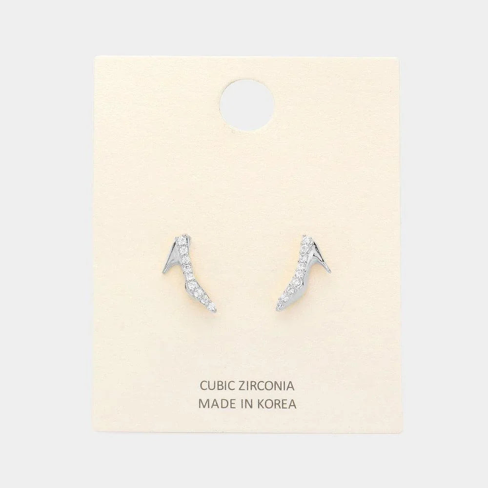 CZ Stone Paved High Heel Stud Earrings - Jewelry Store by Erik Rayo