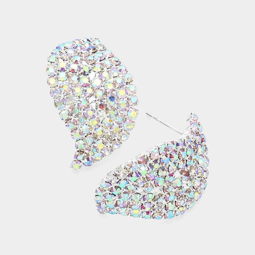 Silver Swirl Crystal Rhinestone Stud Earrings - Jewelry Store by Erik Rayo