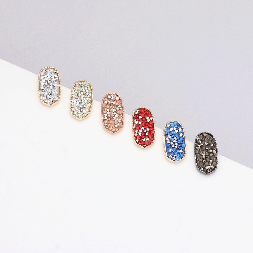 Rose Gold Glitter Stone Oval Stud Earrings - Jewelry Store by Erik Rayo