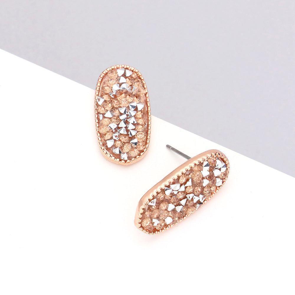 Rose Gold Glitter Stone Oval Stud Earrings - Jewelry Store by Erik Rayo