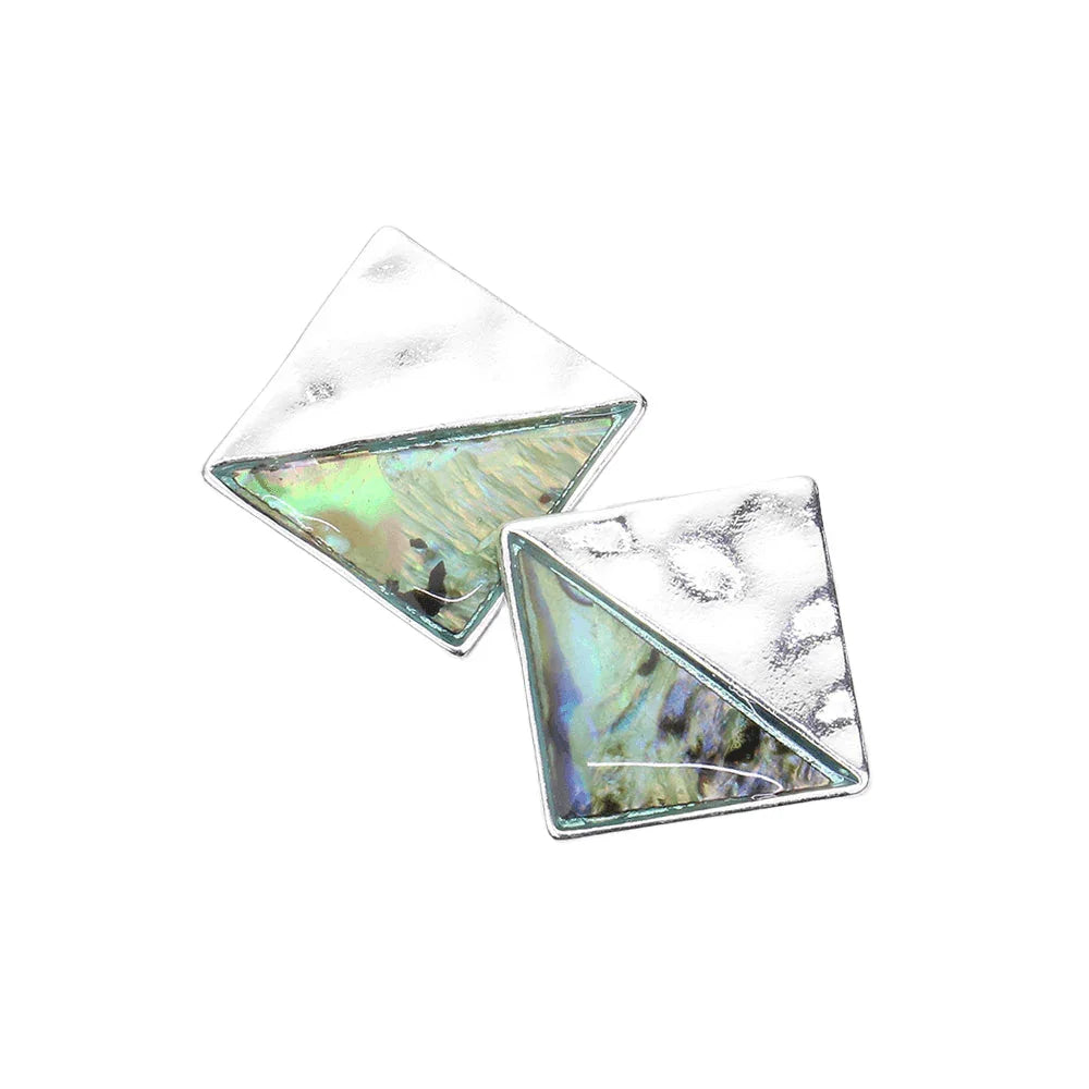 Abalone Accented Hammered Metal Square Stud Earrings - Jewelry Store by Erik Rayo