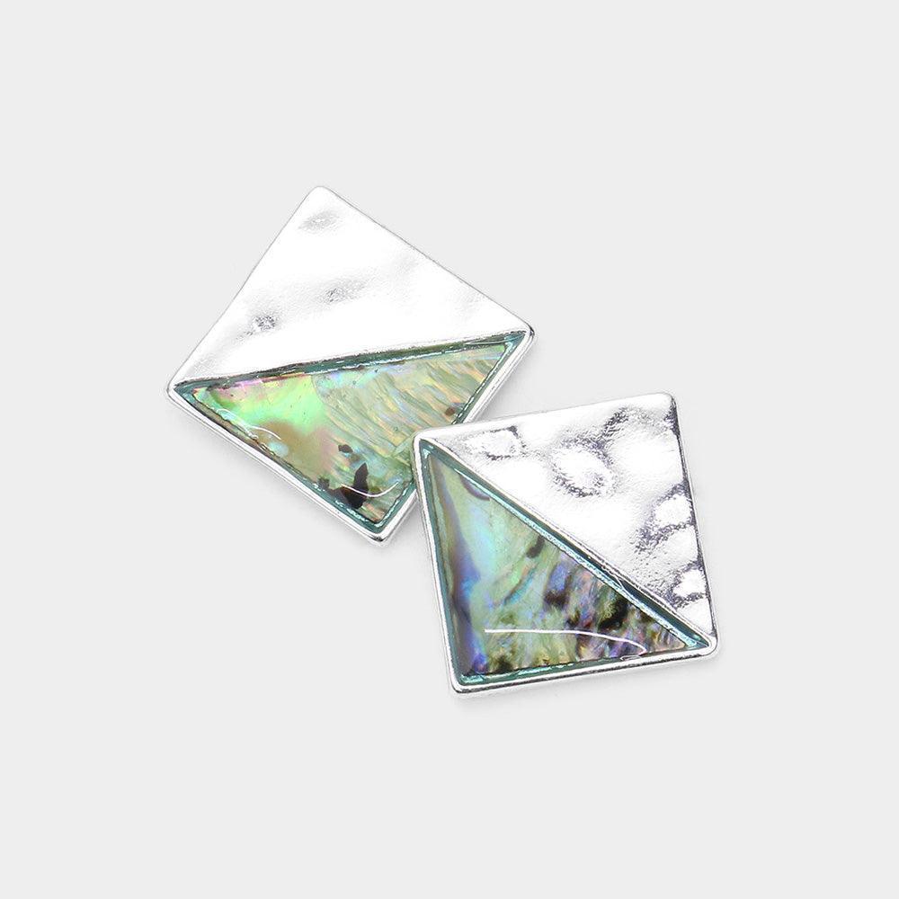 Abalone Accented Hammered Metal Square Stud Earrings - Jewelry Store by Erik Rayo