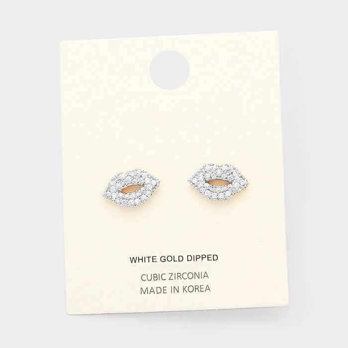 Clear Cubic Zirconia Pave Lip Stud Earrings - Jewelry Store by Erik Rayo