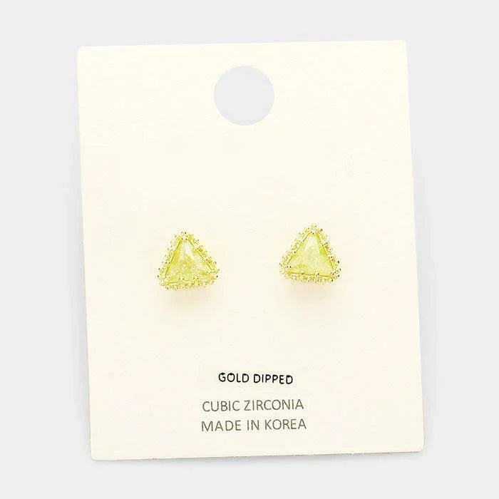 Yellow Gold Dipped Cubic Zirconia Triangle Stud Earrings - Jewelry Store by Erik Rayo