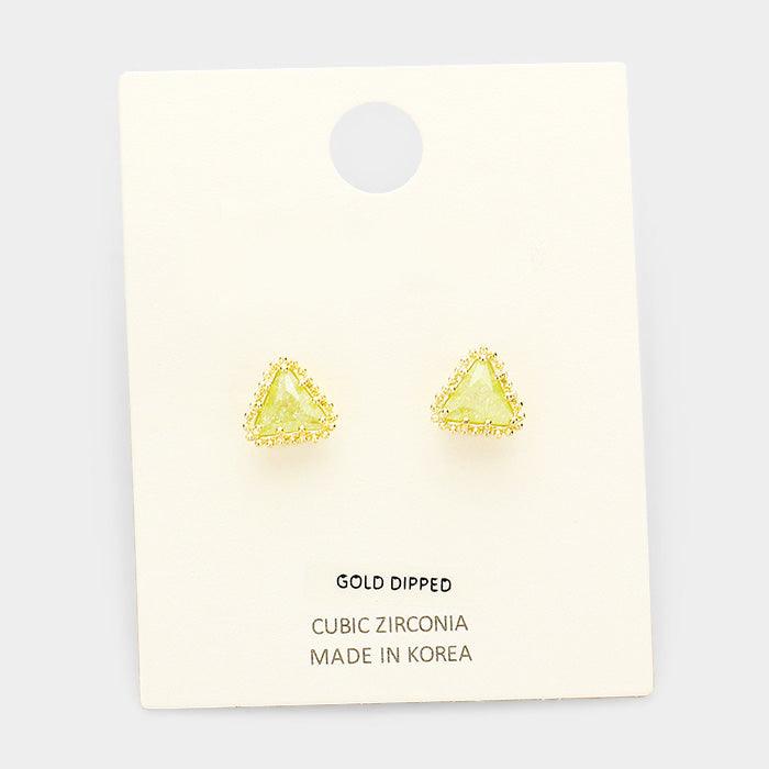 Yellow Gold Dipped Cubic Zirconia Triangle Stud Earrings