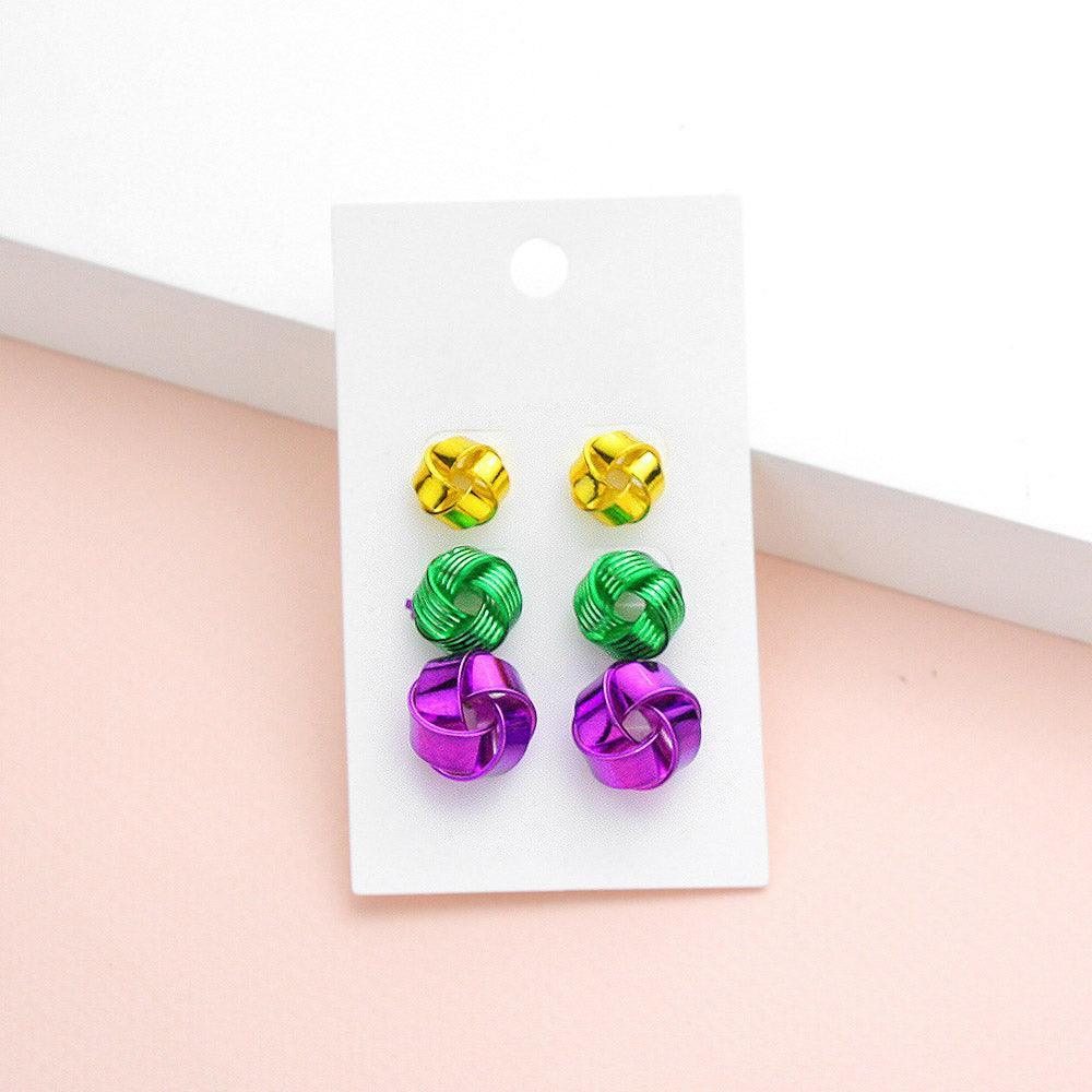 3Pairs - Mardi Gras Knot Stud Earrings - Jewelry Store by Erik Rayo