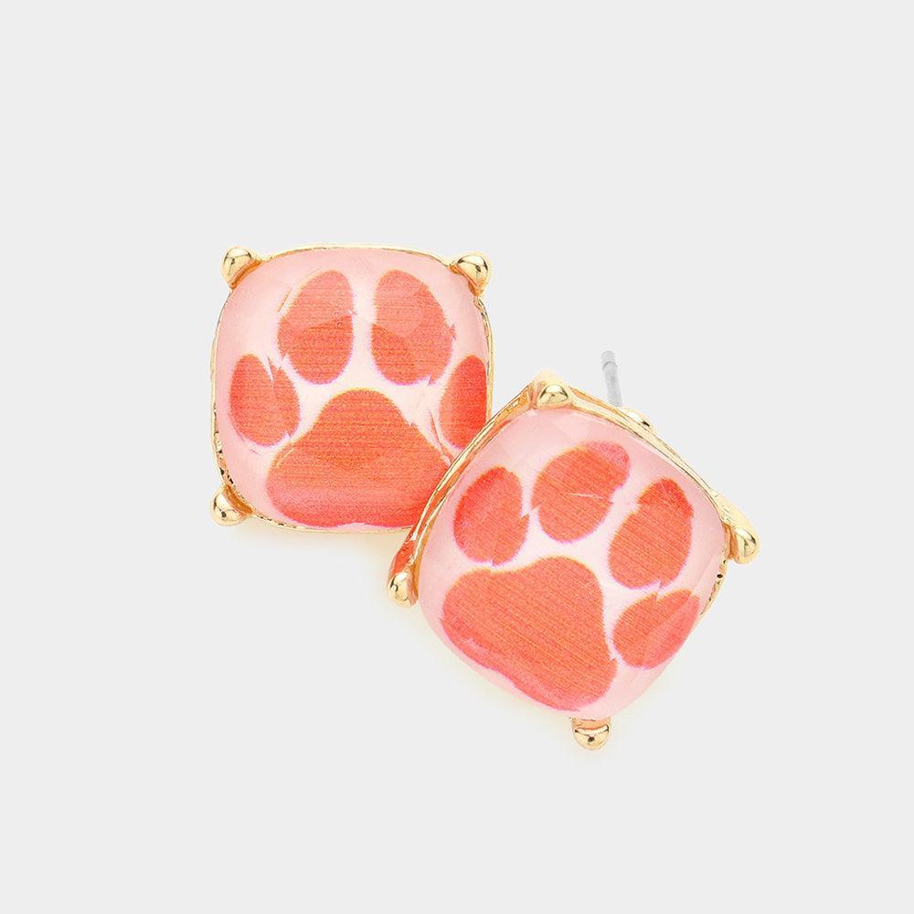 Orange Paw Accented Square Stud Earrings - Jewelry Store by Erik Rayo