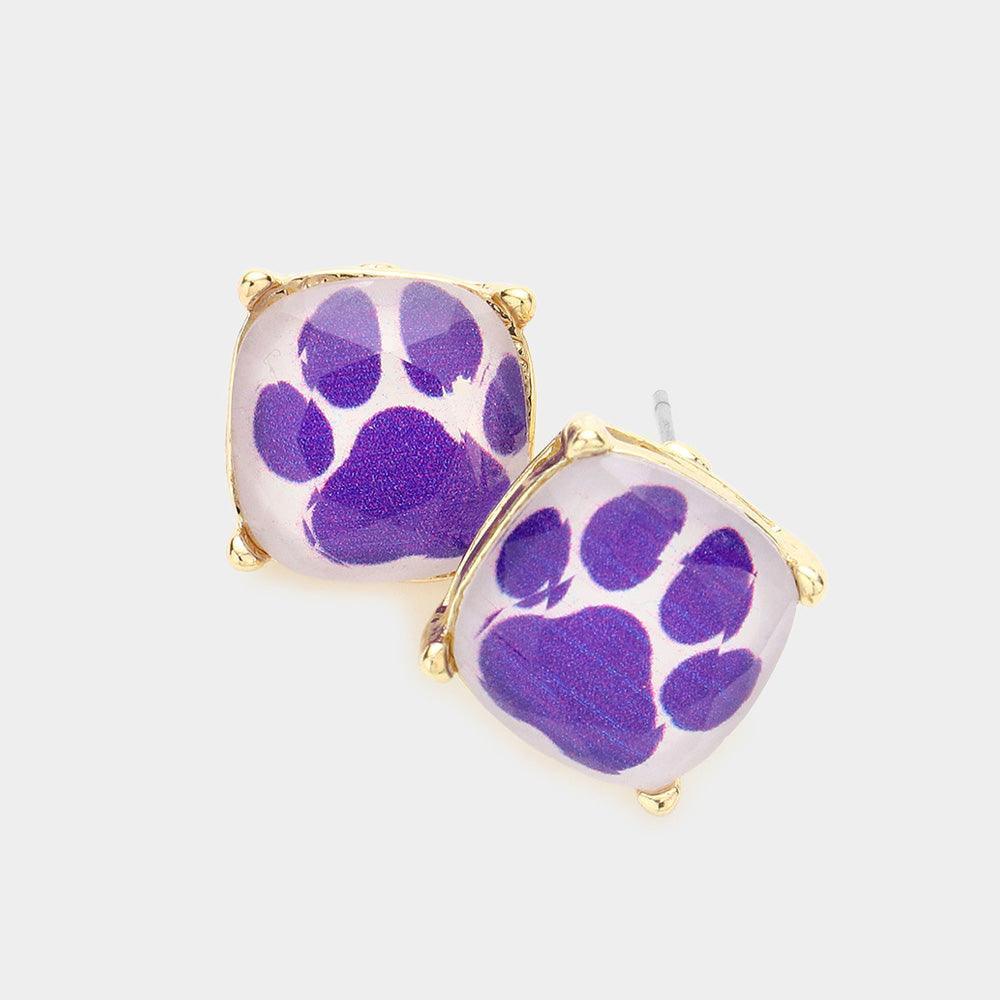 Purple Paw Accented Square Stud Earrings - Jewelry Store by Erik Rayo