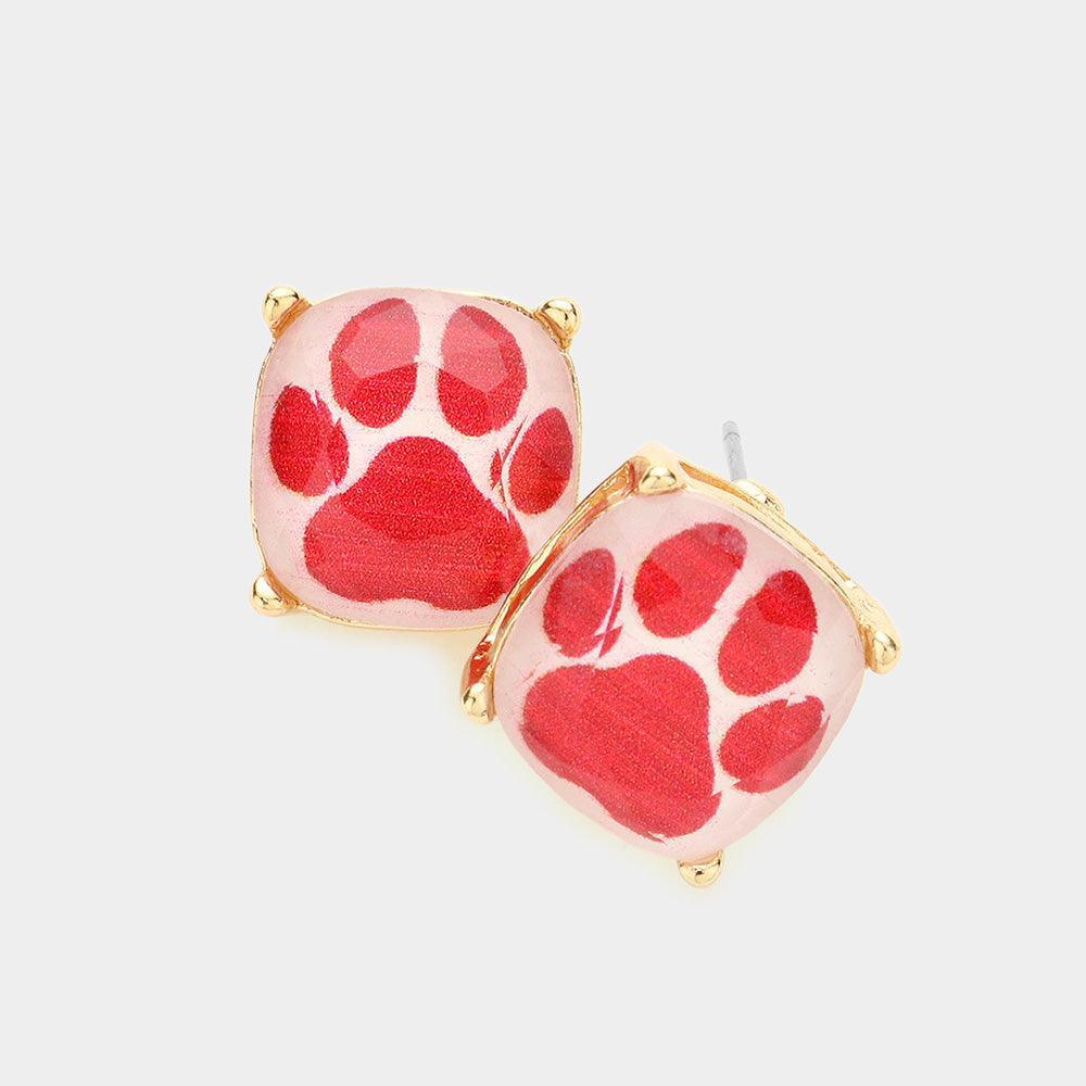 Red Paw Accented Square Stud Earrings - Jewelry Store by Erik Rayo