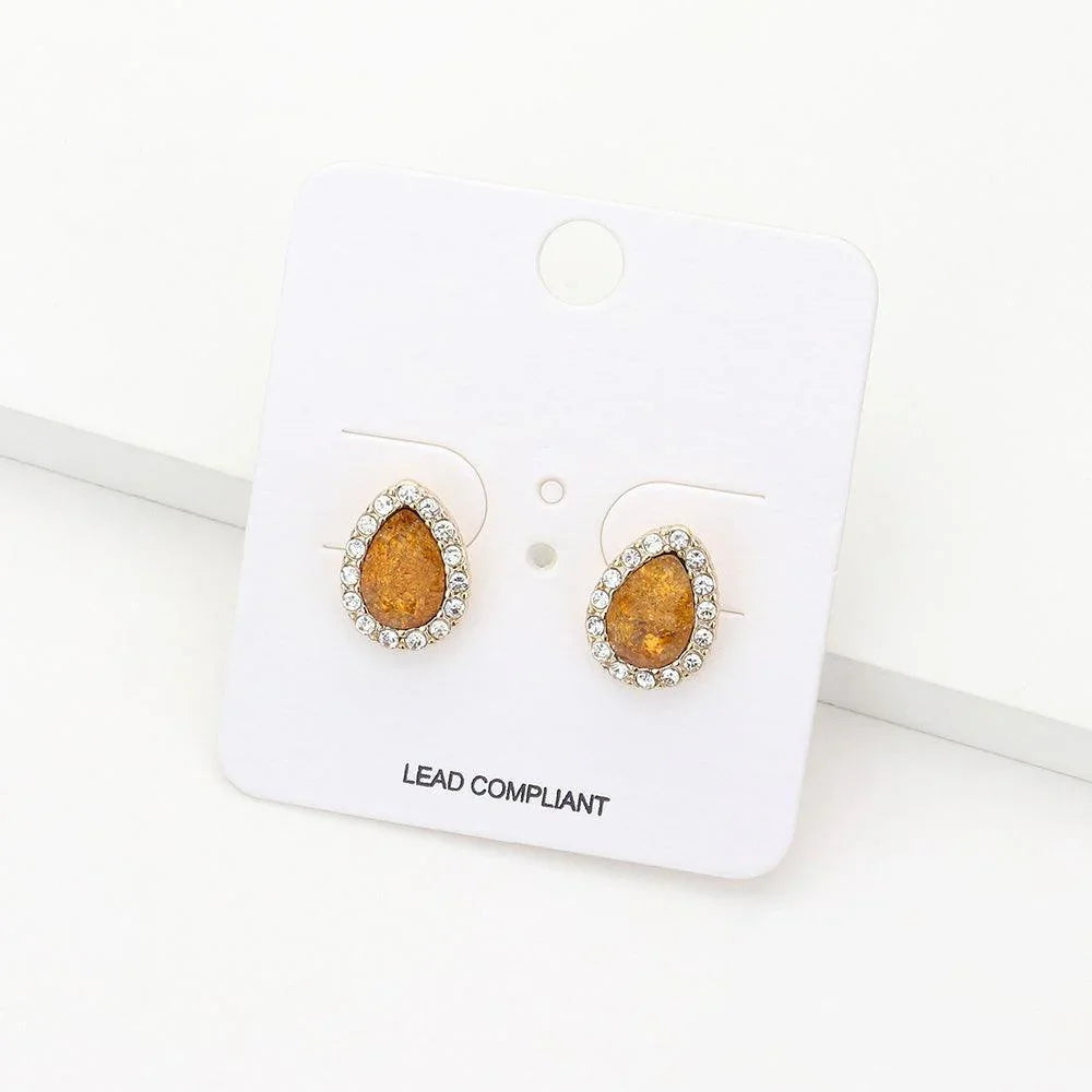 Mustard Teardrop Stone Accented Stud Earrings - Jewelry Store by Erik Rayo