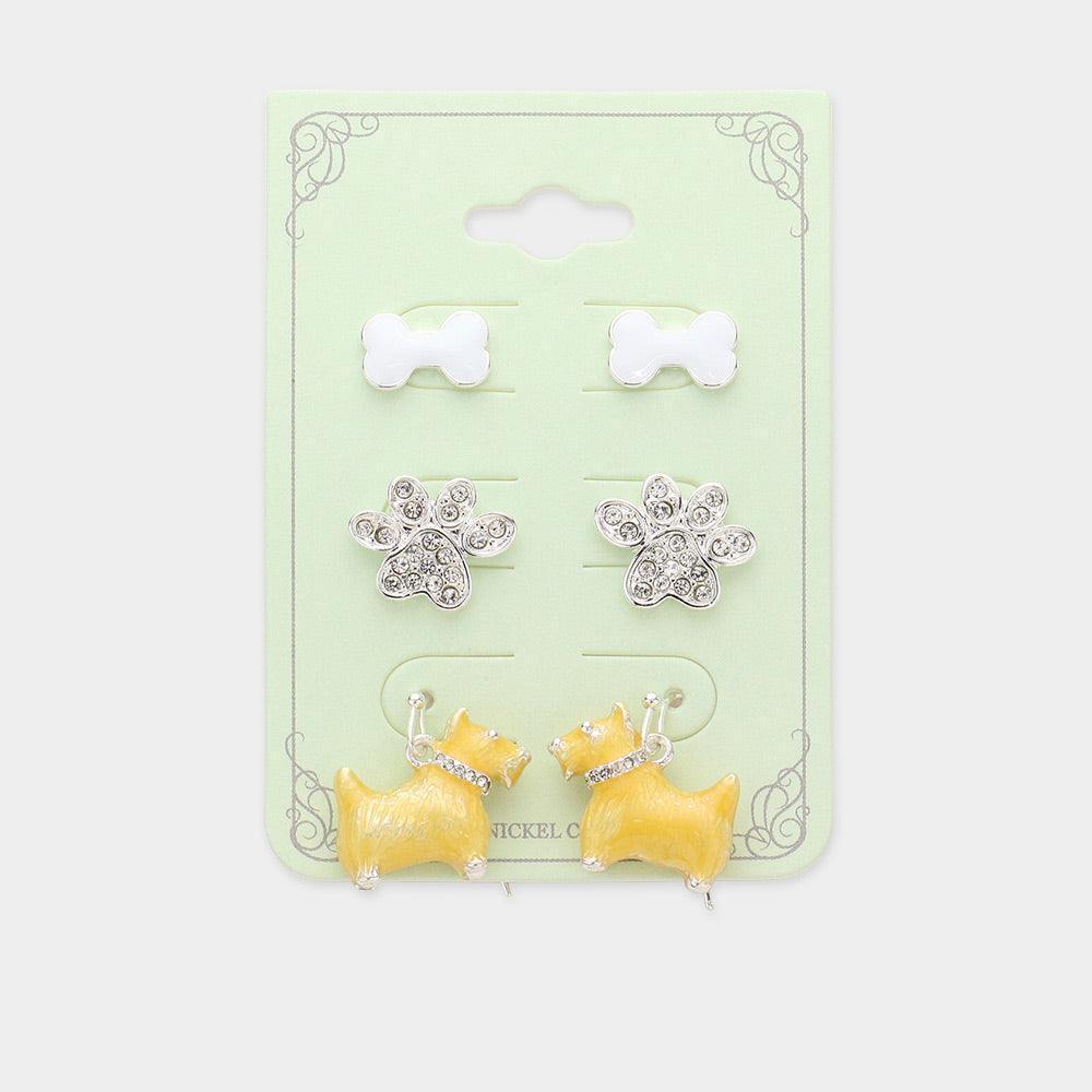 3Pairs - Dog Bone Paw Earrings - Jewelry Store by Erik Rayo