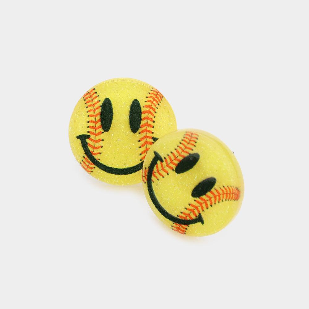 Yellow Smile Pointed Resin Softball Stud Earrings