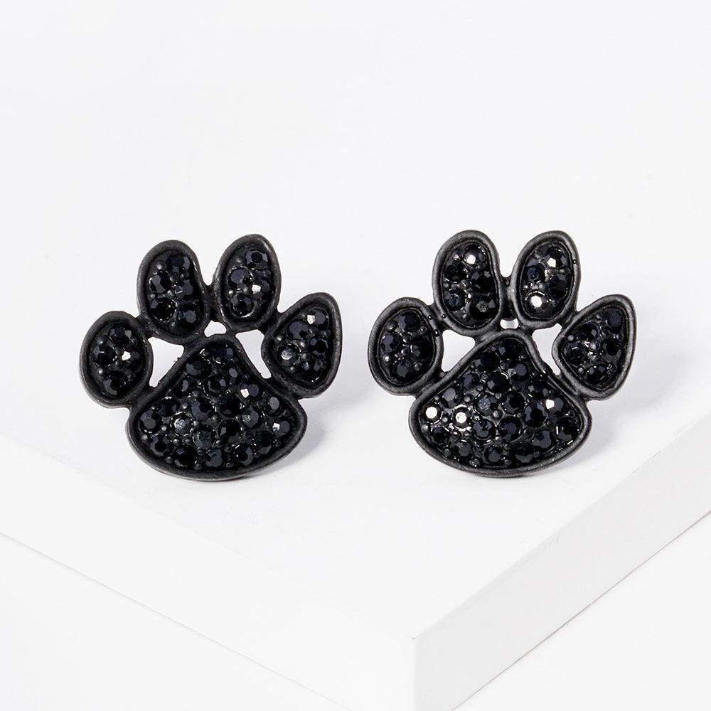 Black Stone Paved Paw Stud Earrings - Jewelry Store by Erik Rayo
