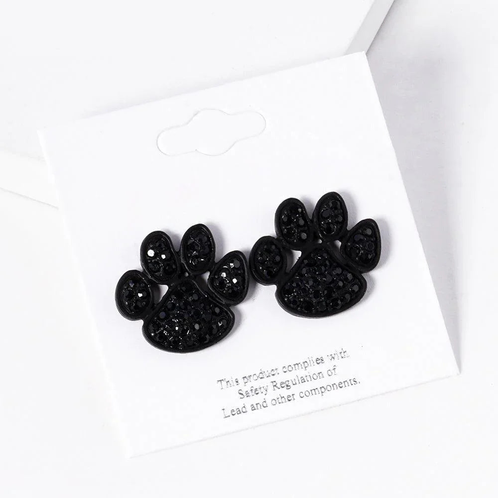 Black Stone Paved Paw Stud Earrings - Jewelry Store by Erik Rayo