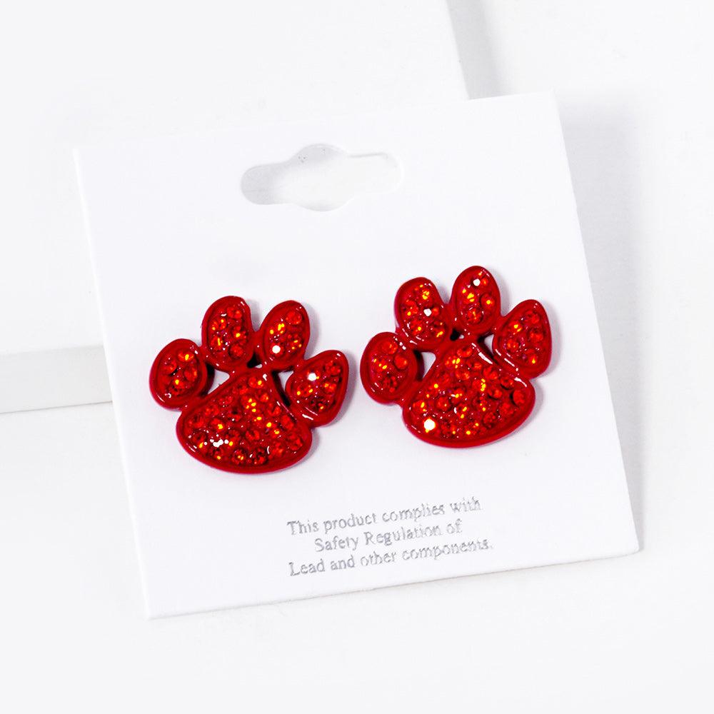 Stone Paved Paw Stud Earrings