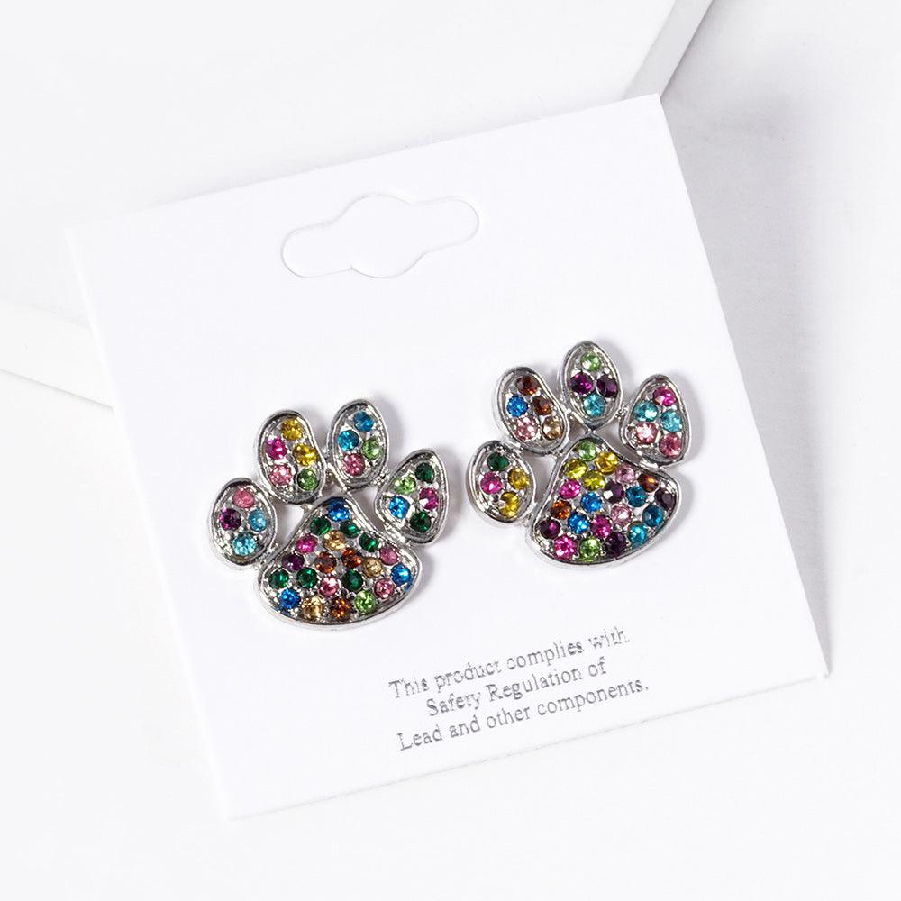 Stone Paved Paw Stud Earrings