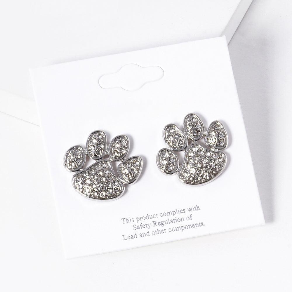 Stone Paved Paw Stud Earrings