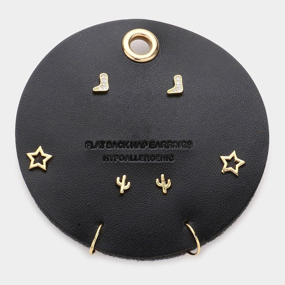 Gold Shoes Star Cactus Endless Hoop 4Pairs Earrings - Jewelry Store by Erik Rayo
