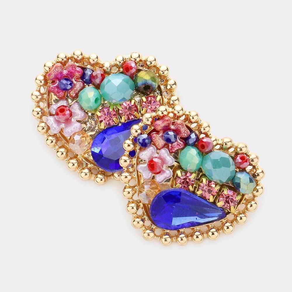 Multi Bead Embellished Heart Stud Earrings - Jewelry Store by Erik Rayo