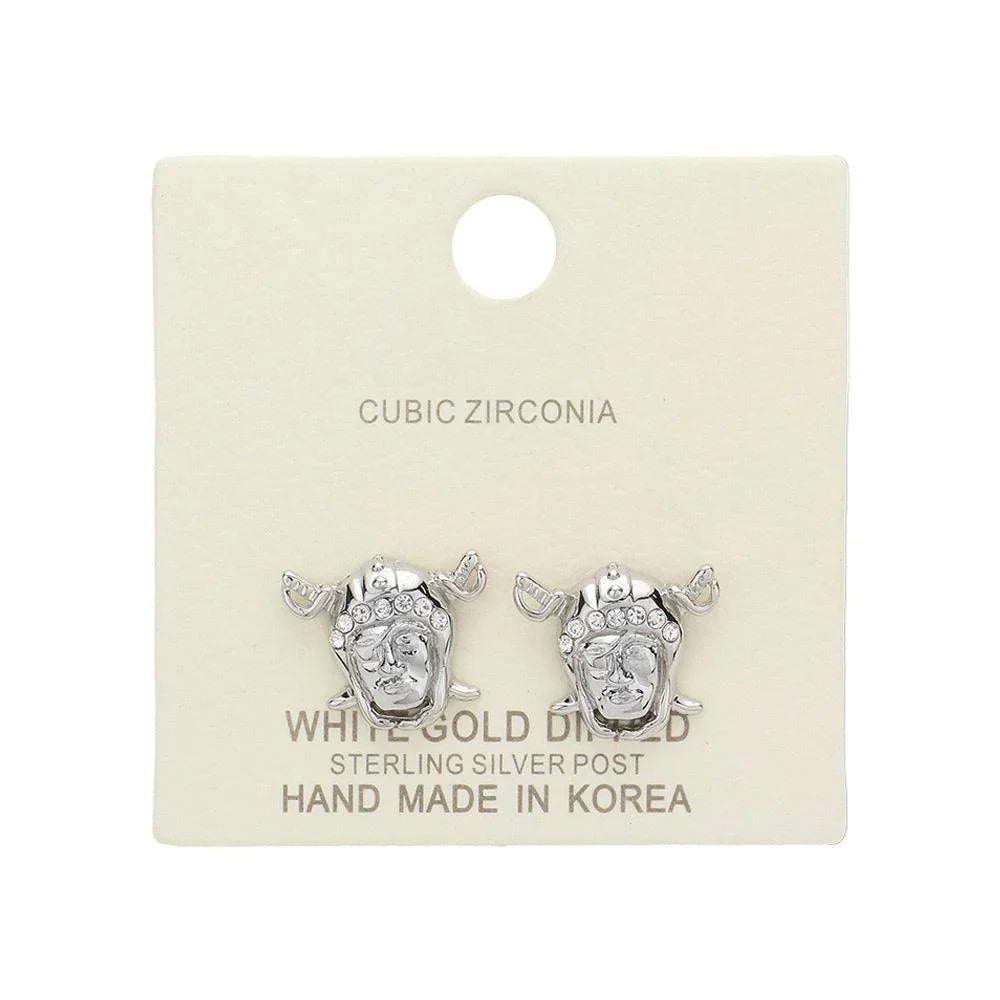 Silver White Gold Dipped CZ Cubic Zirconia Face Stud Earrings - Jewelry Store by Erik Rayo