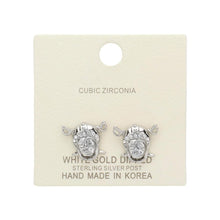 Load image into Gallery viewer, Silver White Gold Dipped CZ Cubic Zirconia Face Stud Earrings
