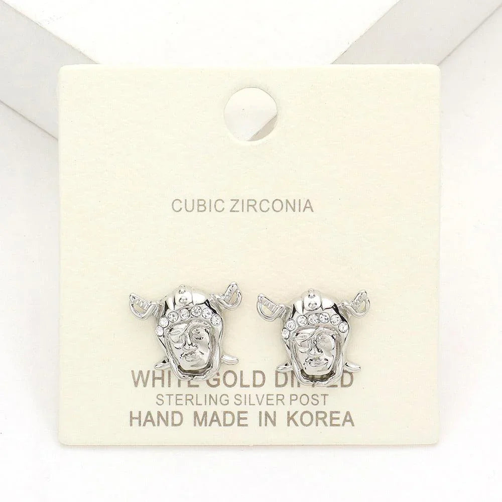 Silver White Gold Dipped CZ Cubic Zirconia Face Stud Earrings - Jewelry Store by Erik Rayo