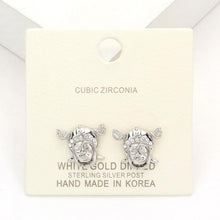 Load image into Gallery viewer, Silver White Gold Dipped CZ Cubic Zirconia Face Stud Earrings
