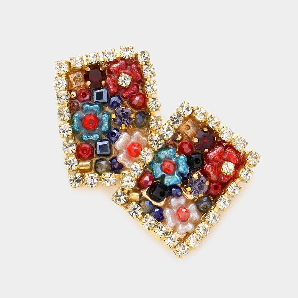 Multi Bead Embellished Rectangle Stud Earrings - Jewelry Store by Erik Rayo