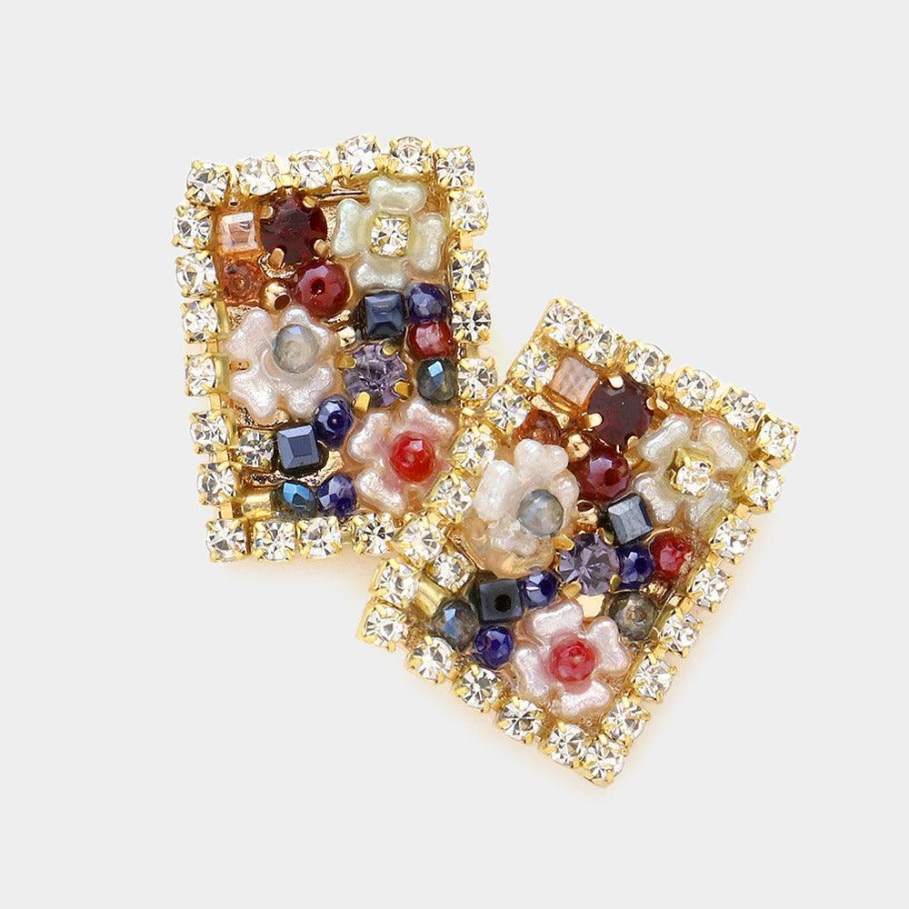 Multi Bead Embellished Rectangle Stud Earrings - Jewelry Store by Erik Rayo