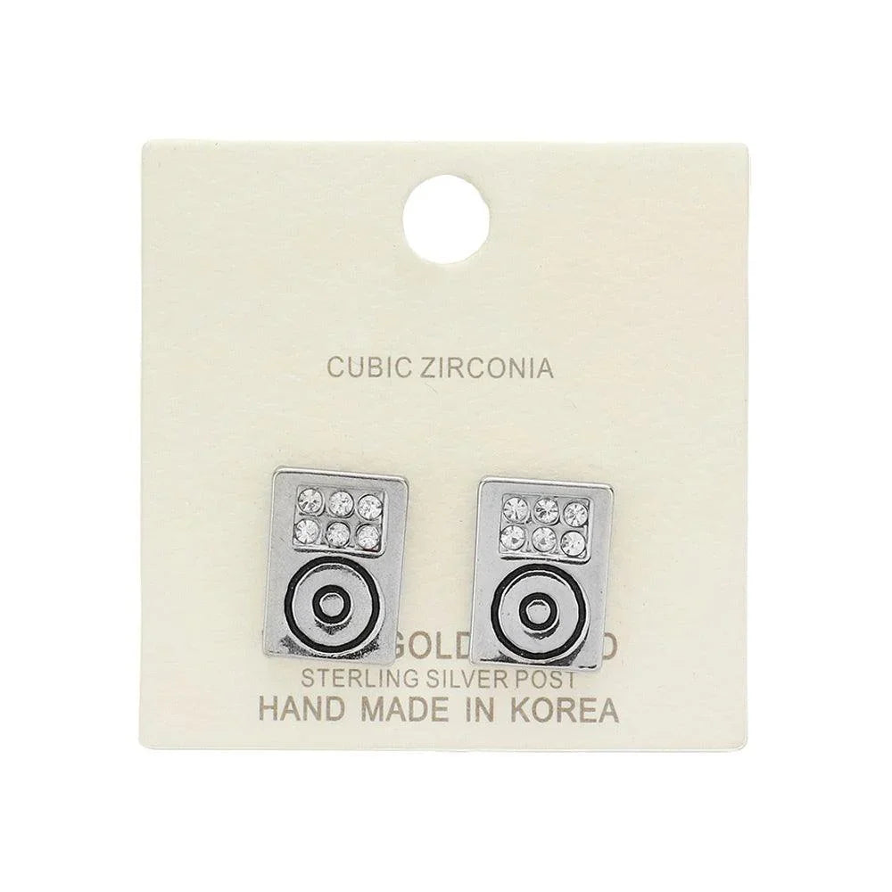 Clear Crystal Pave Rectangle Metal Stud Earrings - Jewelry Store by Erik Rayo