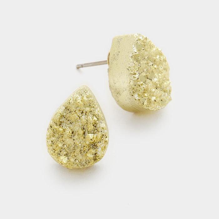 Gold Semi precious druzy stud earrings - Jewelry Store by Erik Rayo