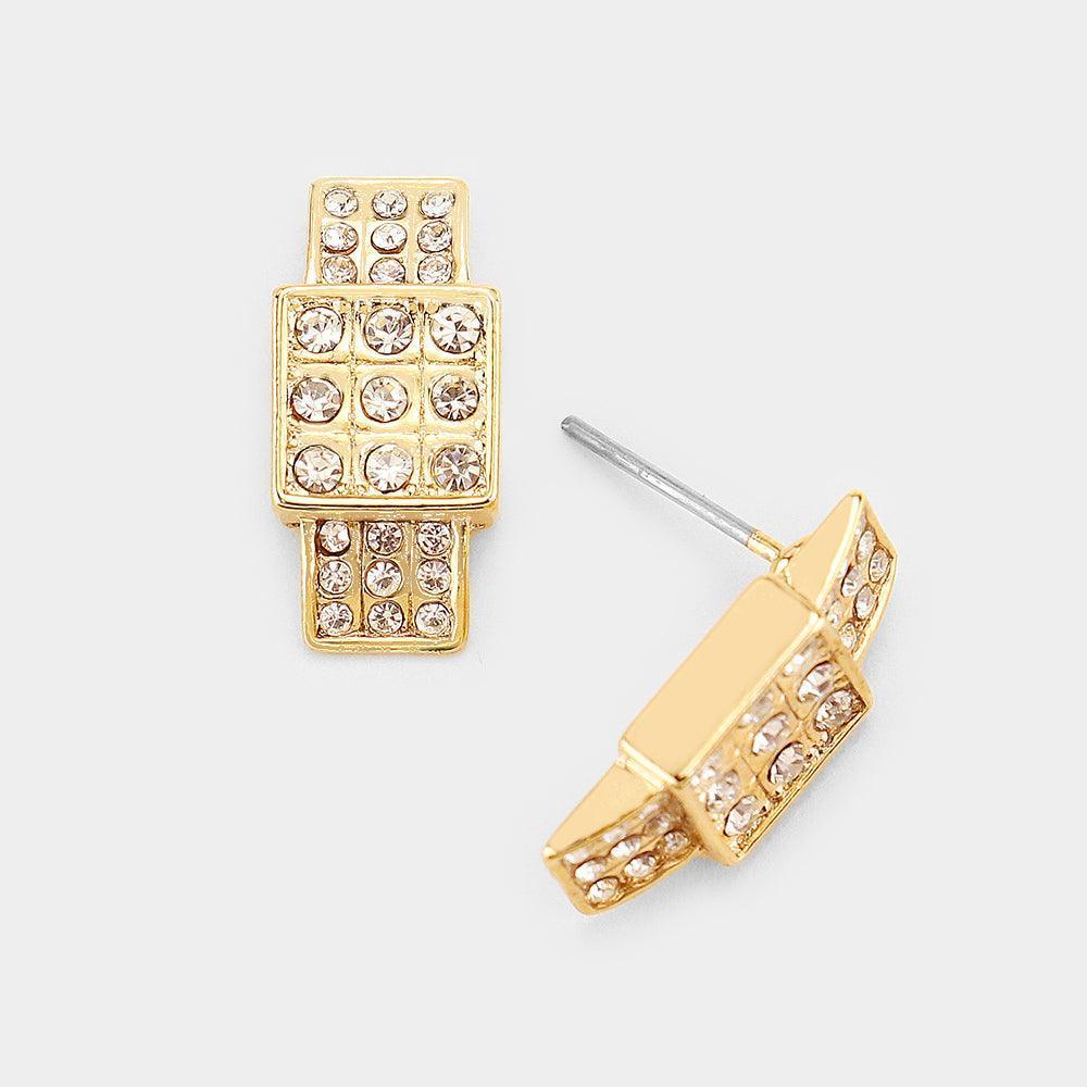 Silver Gold Dipped CZ Cubic Zirconia Abstract Stud Earrings - Jewelry Store by Erik Rayo