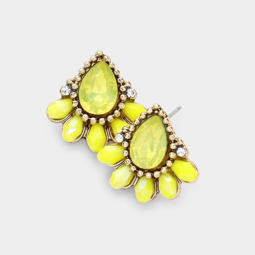 Yellow Teardrop Stone Accented Bead Detail Stud Earrings - Jewelry Store by Erik Rayo