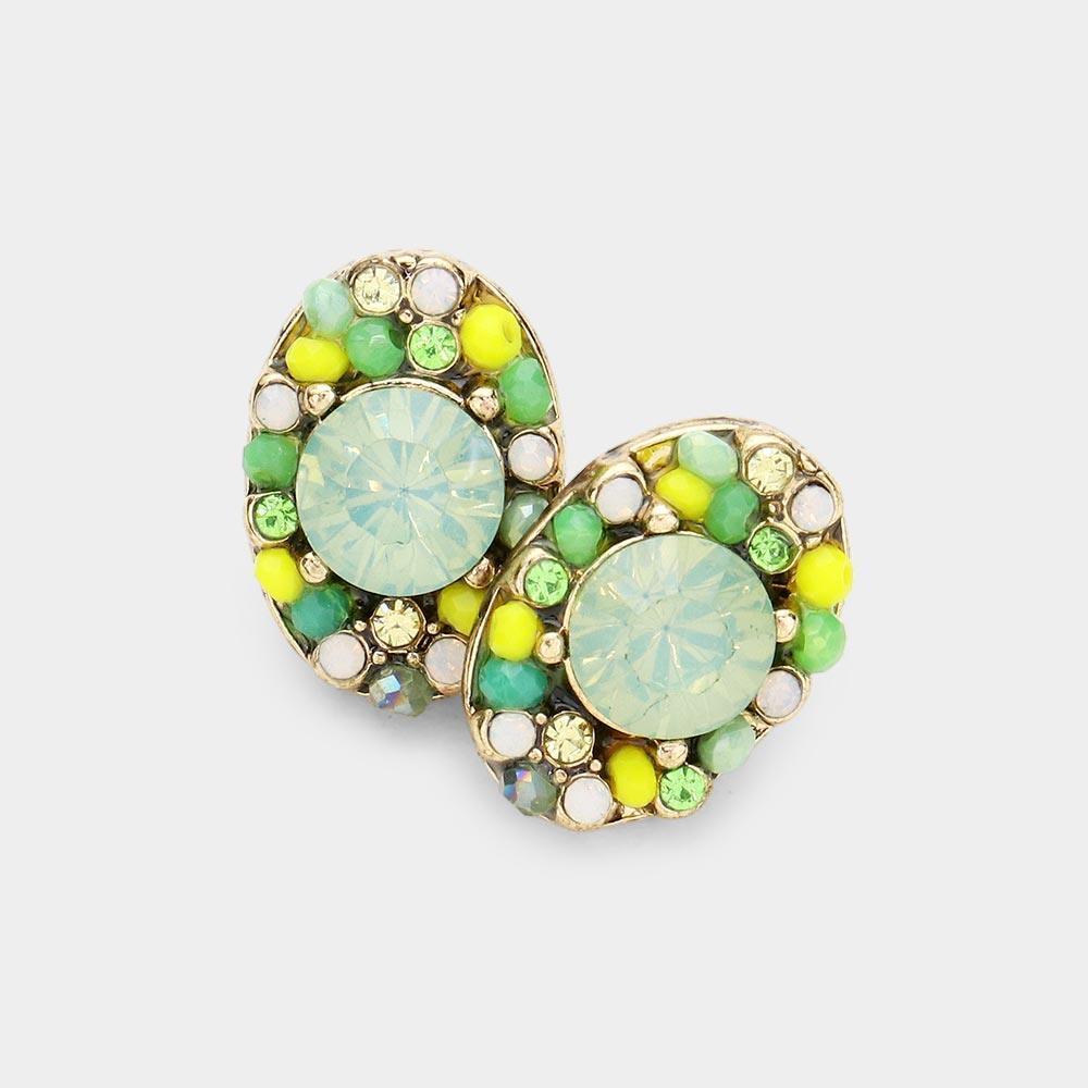 Green Multi Stone Cluster Oval Stud Earrings - Jewelry Store by Erik Rayo