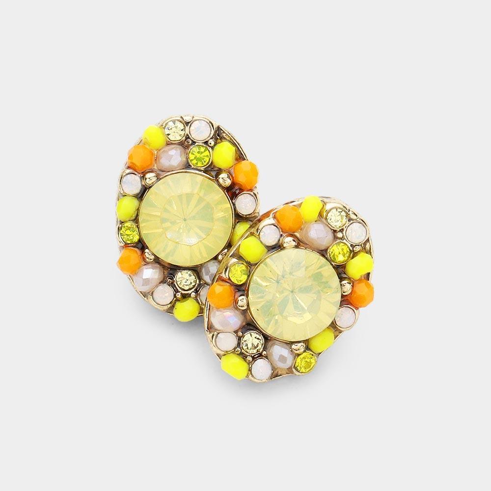 Yellow Multi Stone Cluster Oval Stud Earrings - Jewelry Store by Erik Rayo