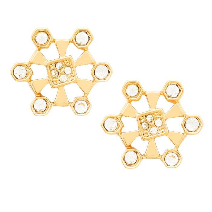 Gold Crystal metal honey comb stud earrings