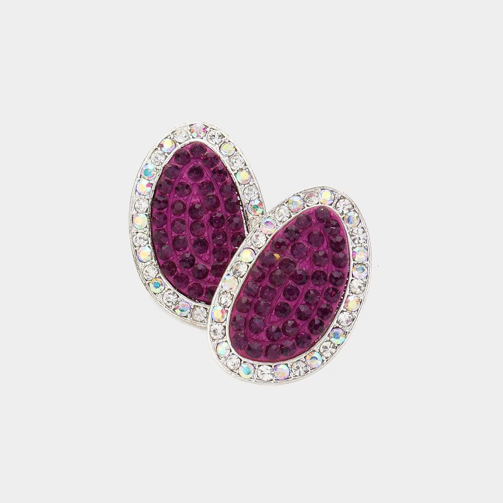 Amethyst Rhinestone Paved Abstract Oval Stud Earrings - Jewelry Store by Erik Rayo