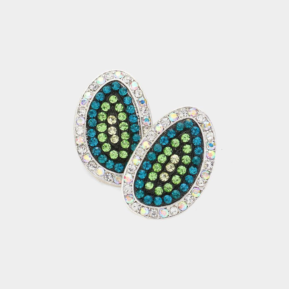 Blue Rhinestone Paved Abstract Oval Stud Earrings - Jewelry Store by Erik Rayo