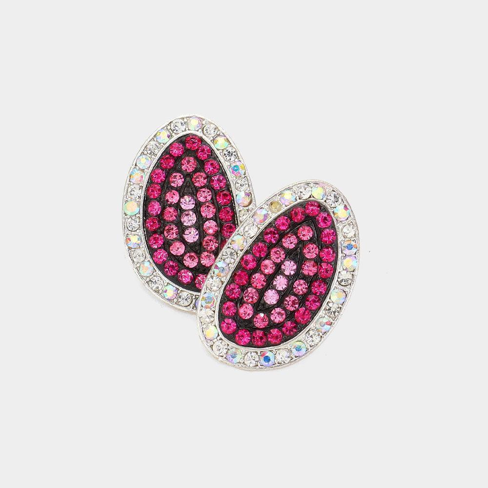 Pink Rhinestone Paved Abstract Oval Stud Earrings - Jewelry Store by Erik Rayo