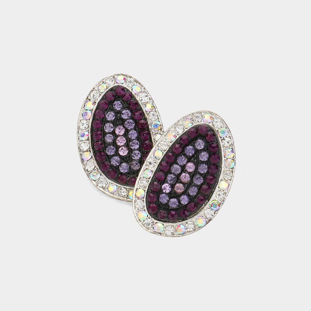 Rhinestone Paved Abstract Oval Stud Earrings - Jewelry Store by Erik Rayo