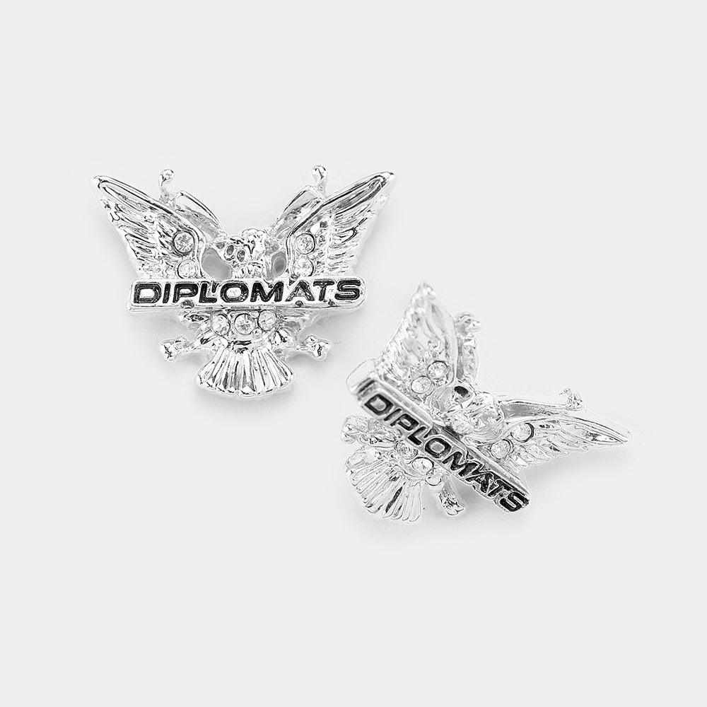 Silver White Gold Dipped CZ Cubic Zirconia Diplomats Stud Earrings