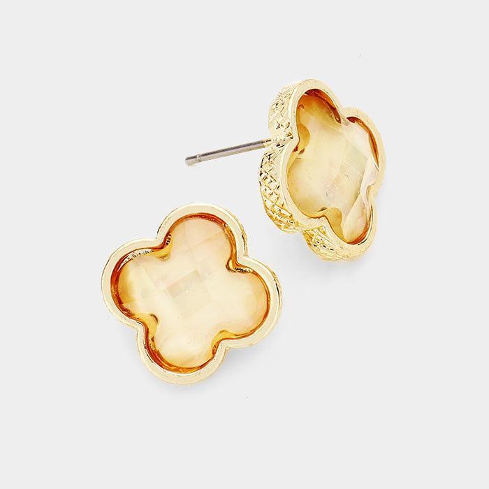 Orange Quatrefoil Clover Stone Stud Earrings - Jewelry Store by Erik Rayo
