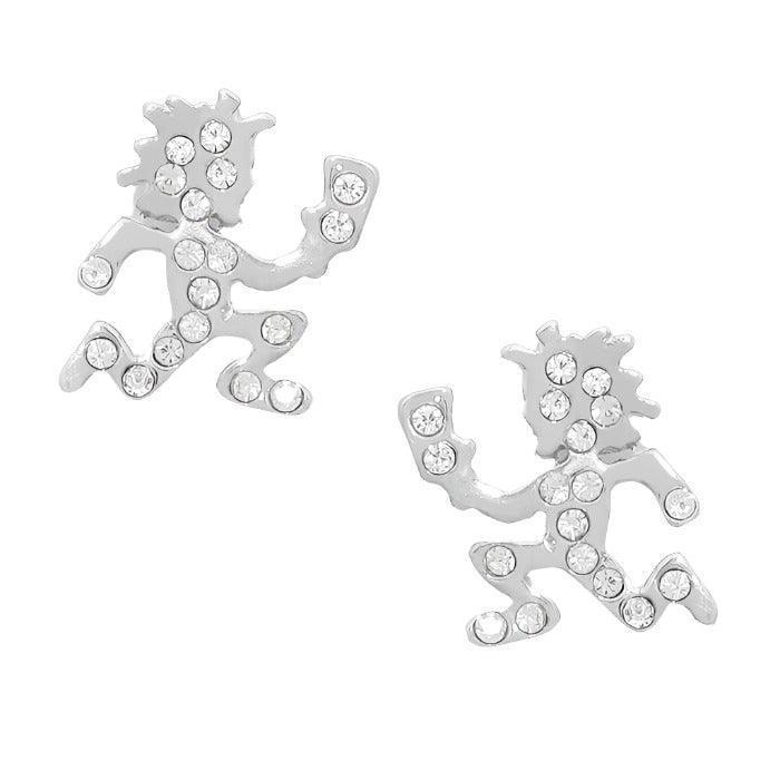 Clear Crystal metal running man stud earrings - Jewelry Store by Erik Rayo