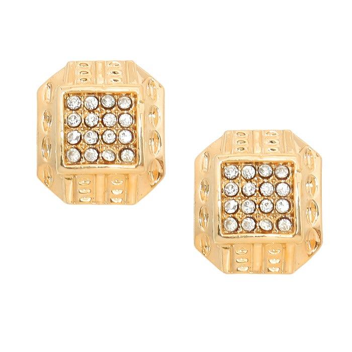 Gold Crystal pave metal square stud earrings