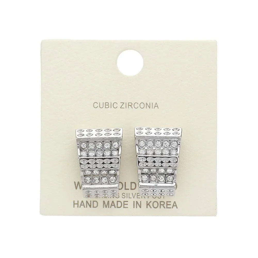 Clear Crystal Pave Metal Stud Earrings - Jewelry Store by Erik Rayo