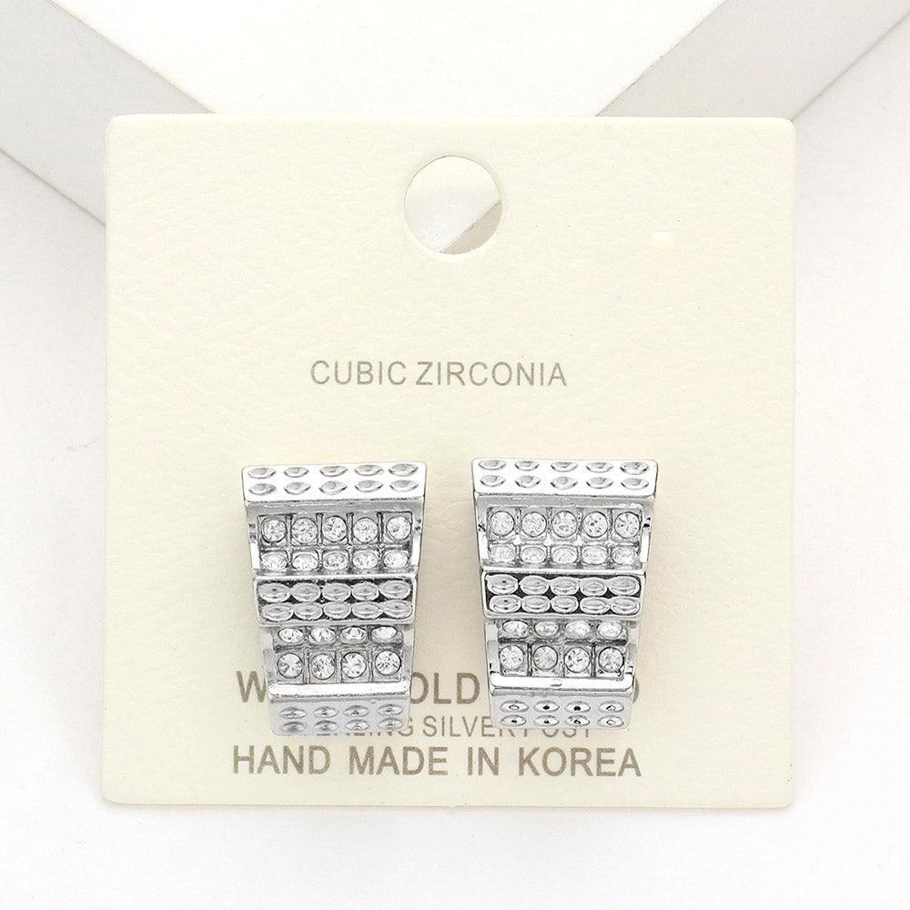 Clear Crystal Pave Metal Stud Earrings - Jewelry Store by Erik Rayo