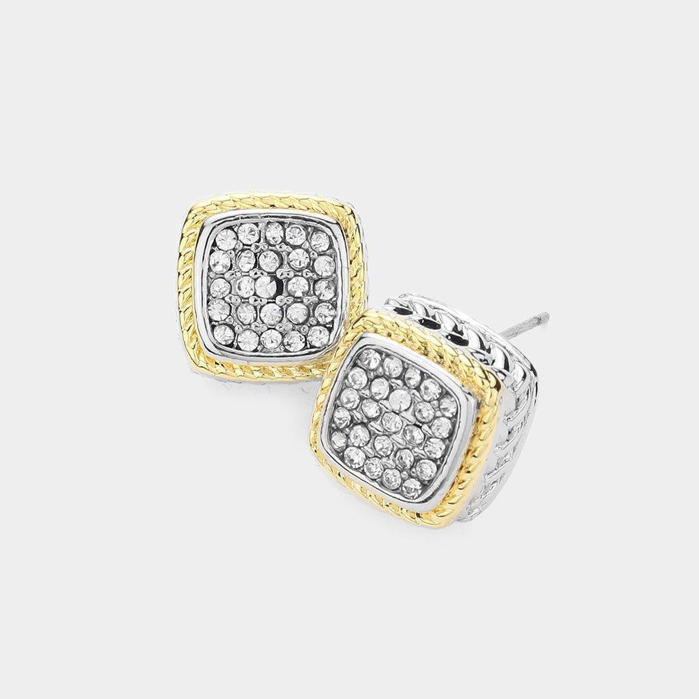 Two Tone CZ Stone Paved Two Tone Stud Earrings - Jewelry Store by Erik Rayo