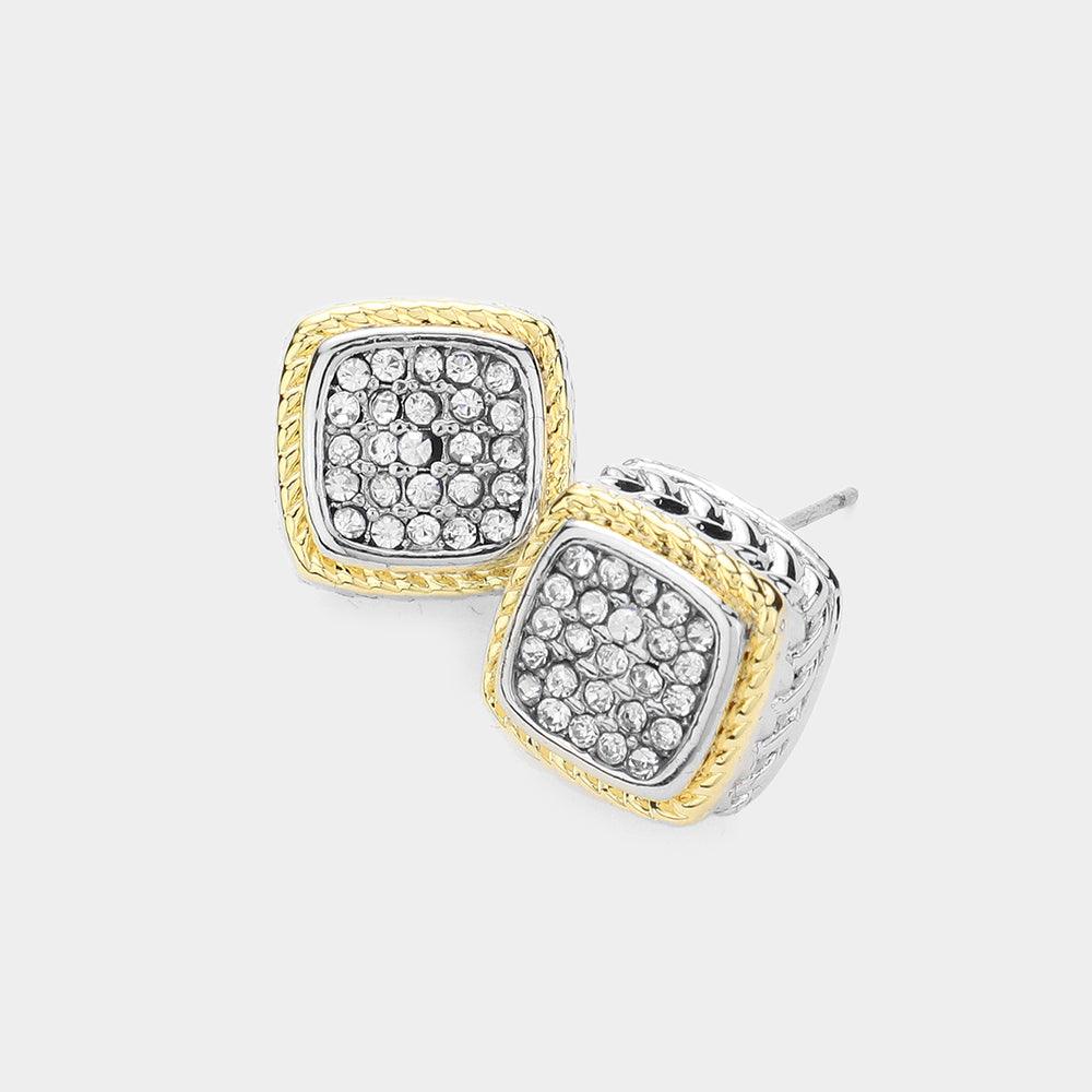 Two Tone CZ Stone Paved Two Tone Stud Earrings