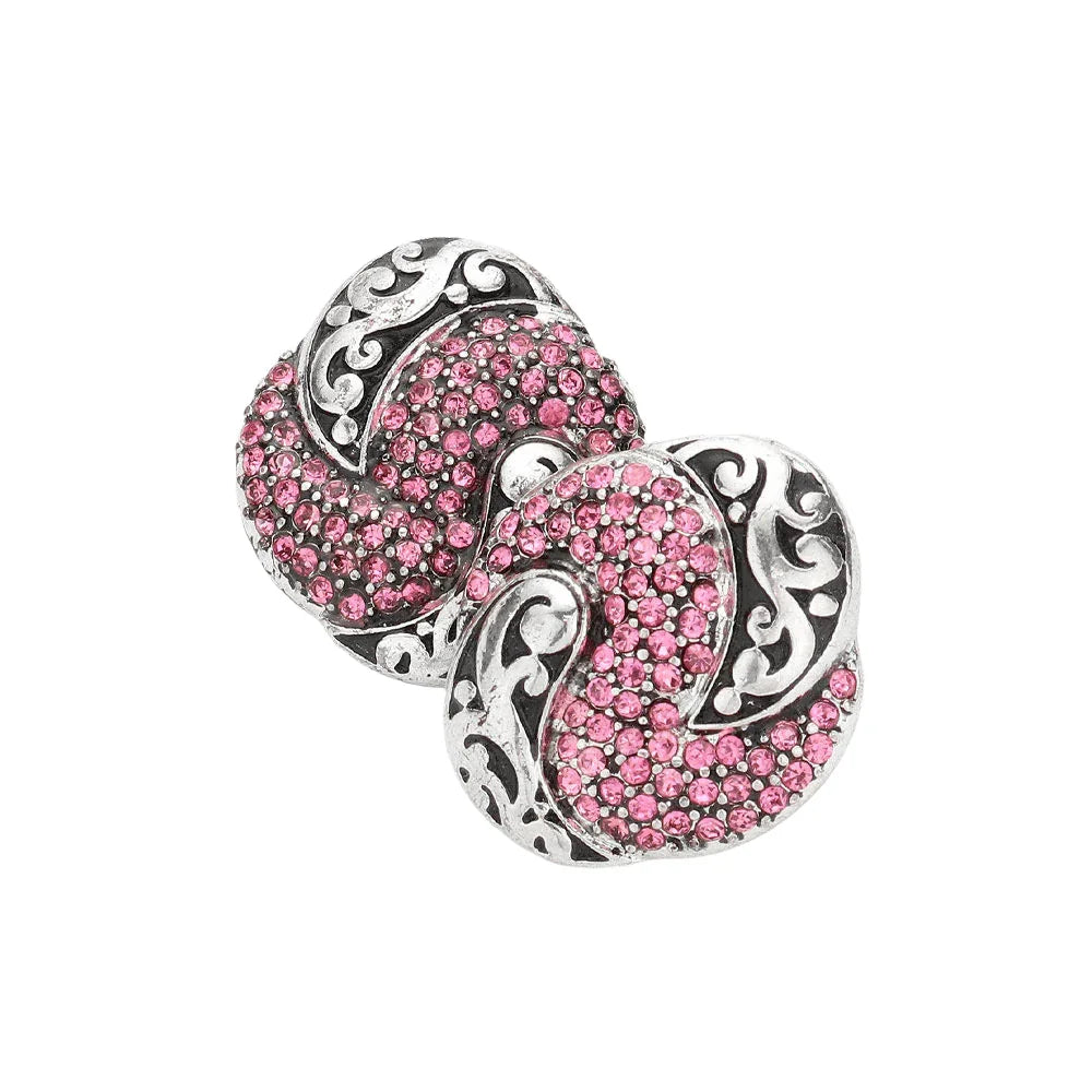 Pink Crystal Pave Antique Metal Stud Earrings - Jewelry Store by Erik Rayo